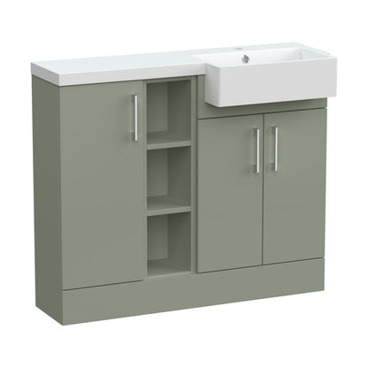 [BFFLR3106R] Wichnor Contemporary Floor Standing Compact 3 Door Combination Vanity Basin Unit with Open Shelves and Polymarble Basin, 1000mm, Right Hand, Fern Green - Cutout