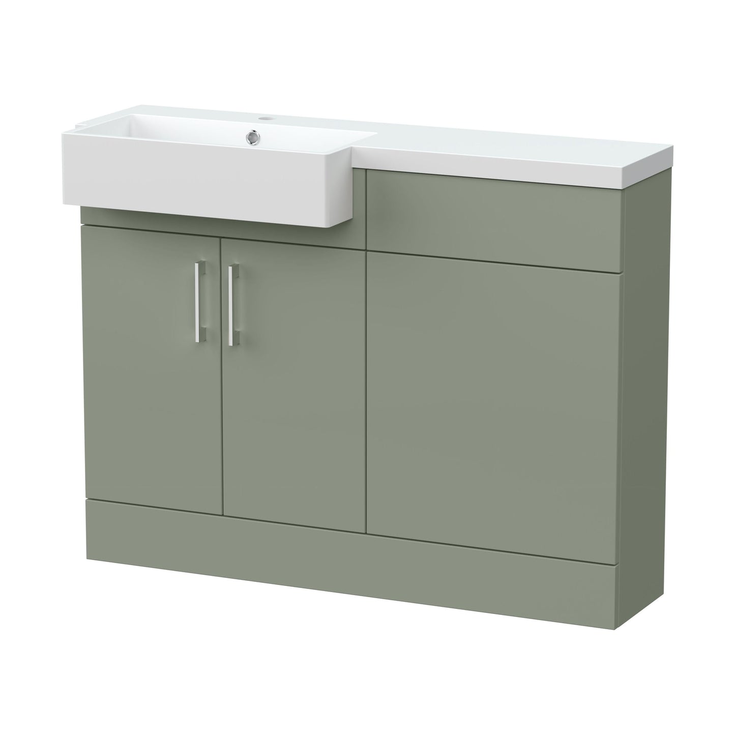[BFFLR3107L] Wichnor Contemporary Floor Standing Compact 2 Door Vanity Basin WC Unit with Polymarble Basin, 1100mm, Left Hand, Fern Green - Cutout