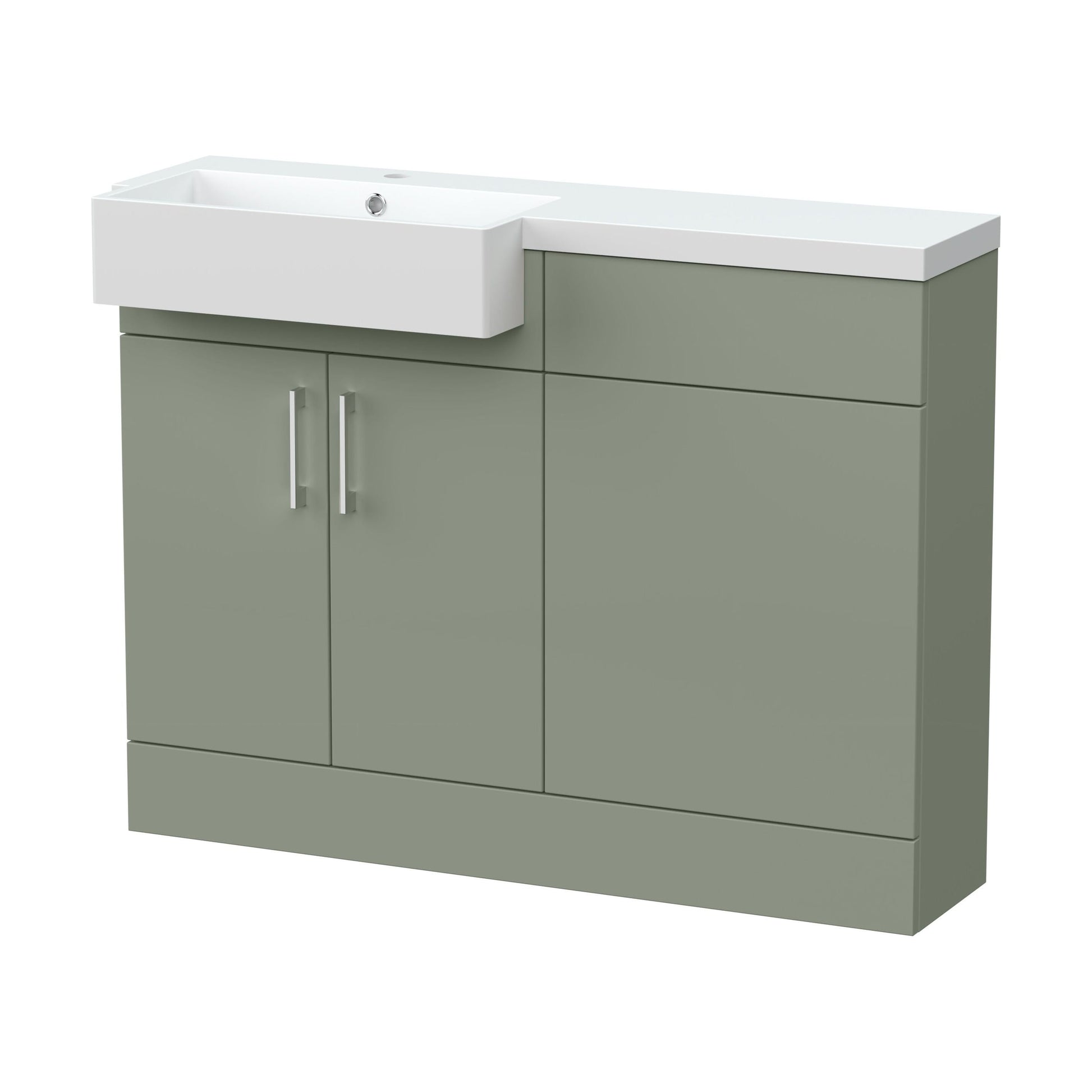 [BFFLR3107L] Wichnor Contemporary Floor Standing Compact 2 Door Vanity Basin WC Unit with Polymarble Basin, 1100mm, Left Hand, Fern Green - Cutout