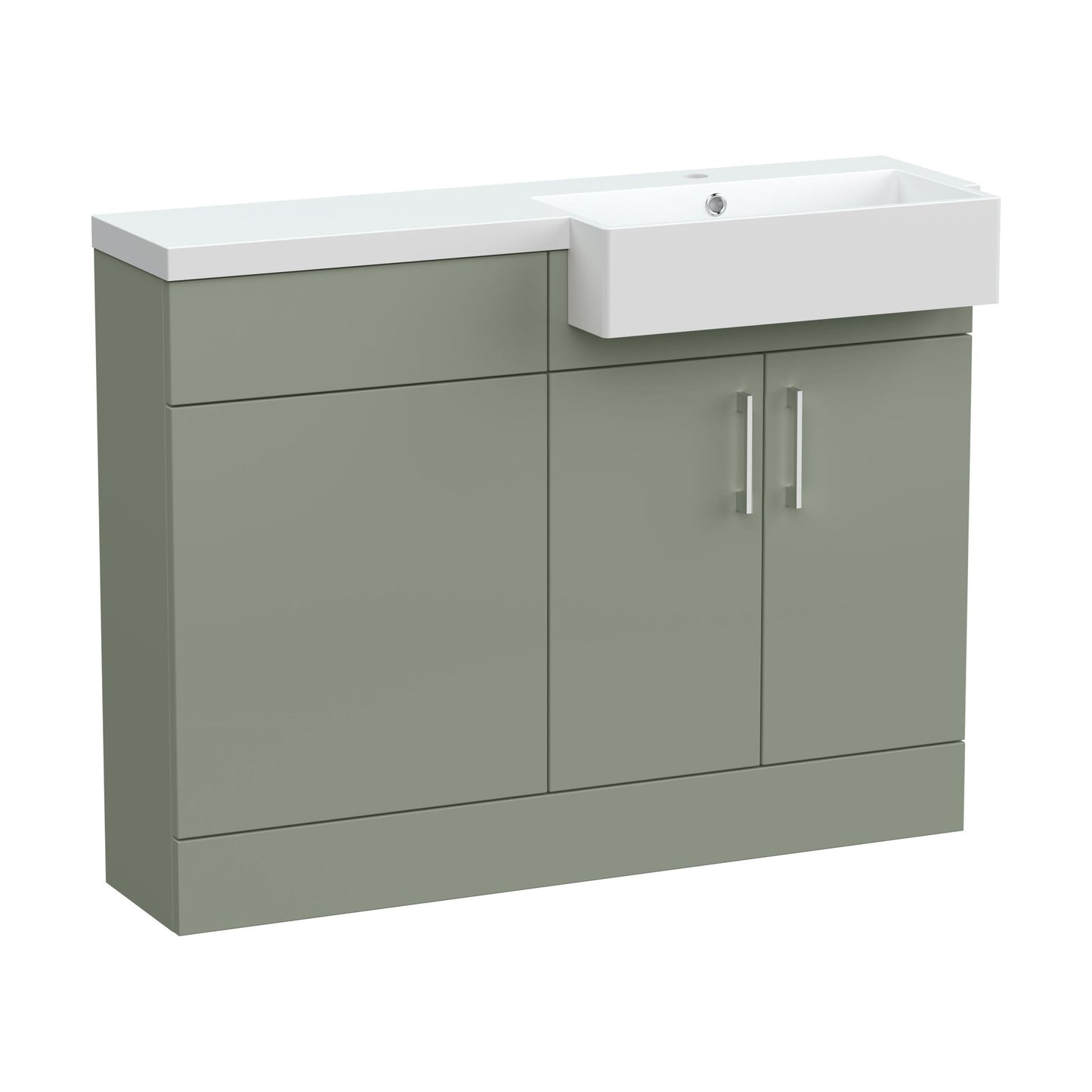[BFFLR3107R] Wichnor Contemporary Floor Standing Compact 2 Door Vanity Basin WC Unit with Polymarble Basin, 1100mm, Right Hand, Fern Green - Cutout