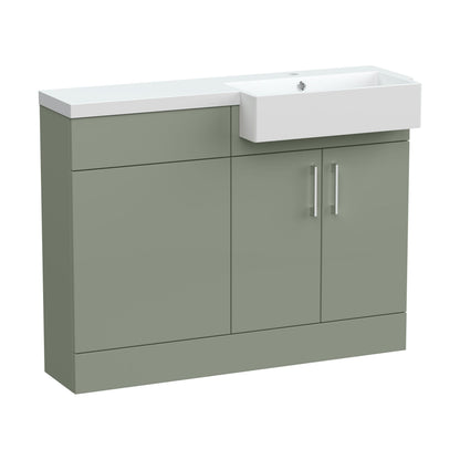 [BFFLR3107R] Wichnor Contemporary Floor Standing Compact 2 Door Vanity Basin WC Unit with Polymarble Basin, 1100mm, Right Hand, Fern Green - Cutout