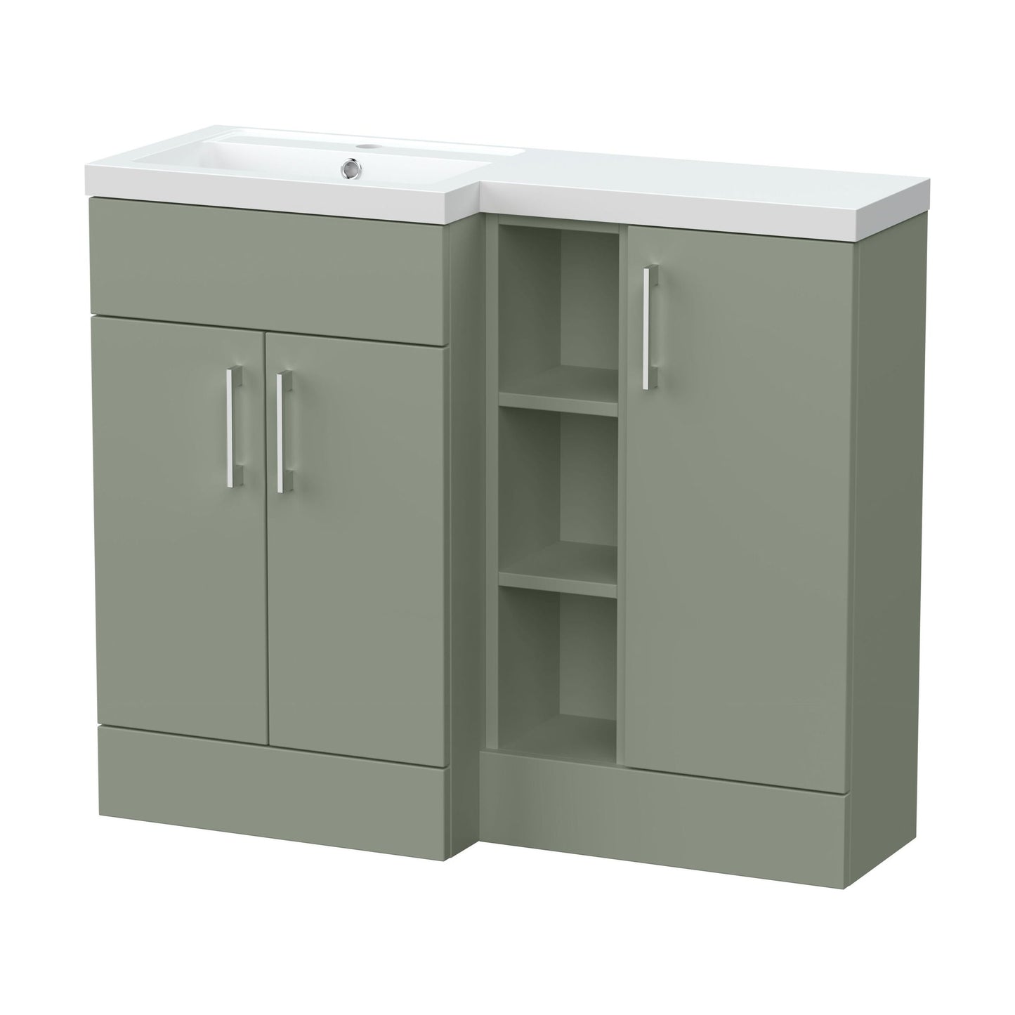 [BFFLR3108L] Wichnor Contemporary Floor Standing 3 Door Vanity Basin WC Unit with Polymarble Basin, 1000mm, Left Hand, Fern Green - Cutout