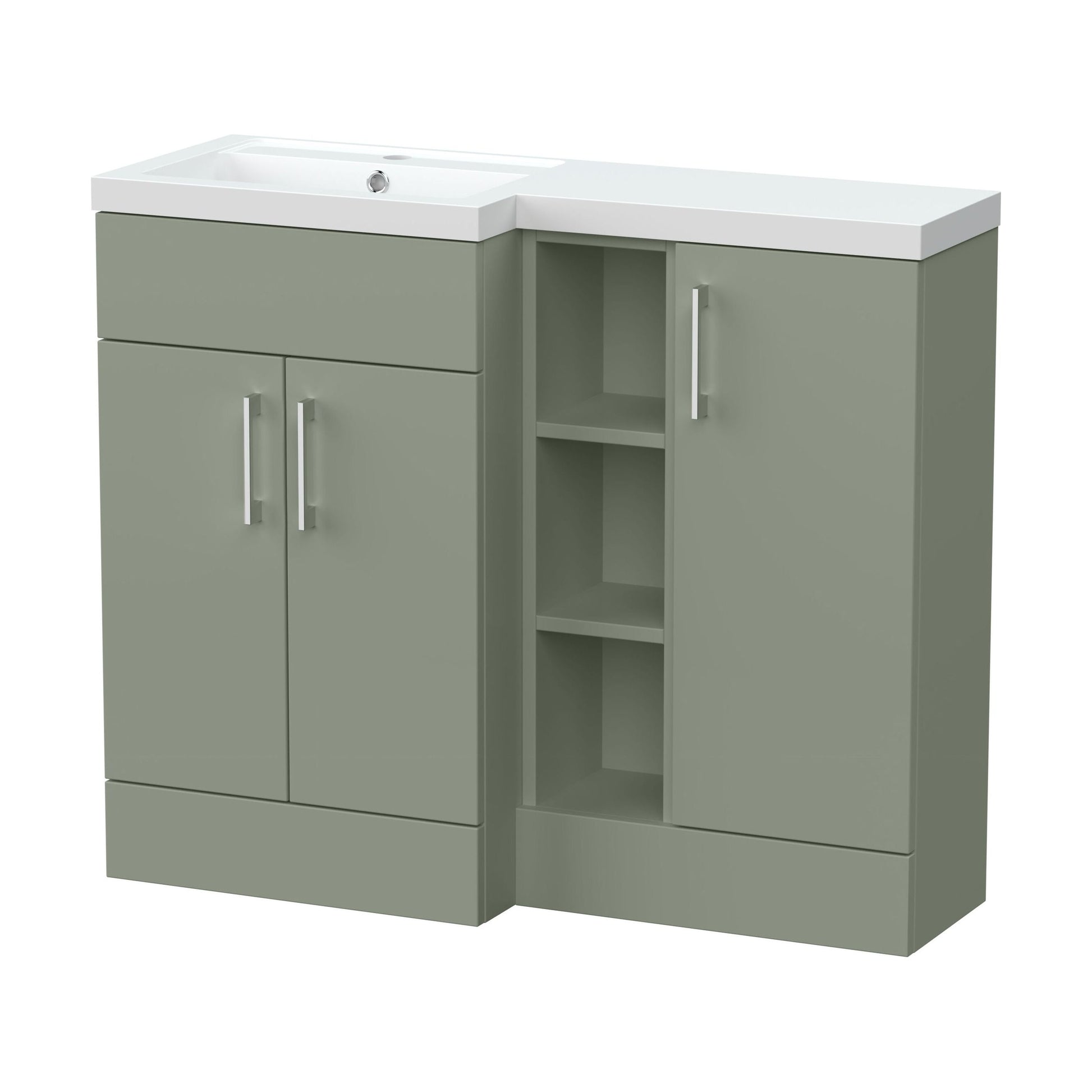 [BFFLR3108L] Wichnor Contemporary Floor Standing 3 Door Vanity Basin WC Unit with Polymarble Basin, 1000mm, Left Hand, Fern Green - Cutout
