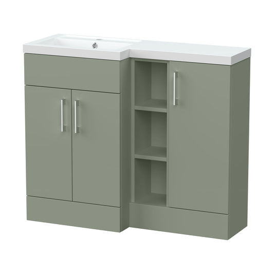 [BFFLR3108L] Wichnor Contemporary Floor Standing 3 Door Vanity Basin WC Unit with Polymarble Basin, 1000mm, Left Hand, Fern Green - Cutout