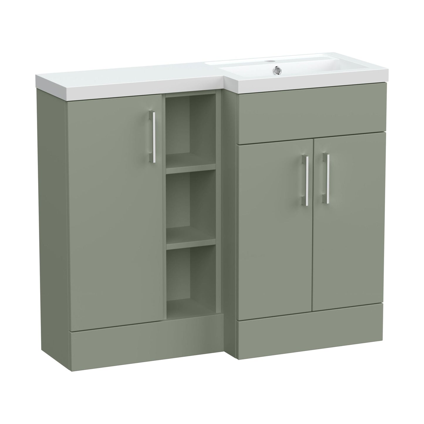 [BFFLR3108R] Wichnor Contemporary Floor Standing 3 Door Vanity Basin WC Unit with Polymarble Basin, 1000mm, Right Hand, Fern Green - Cutout