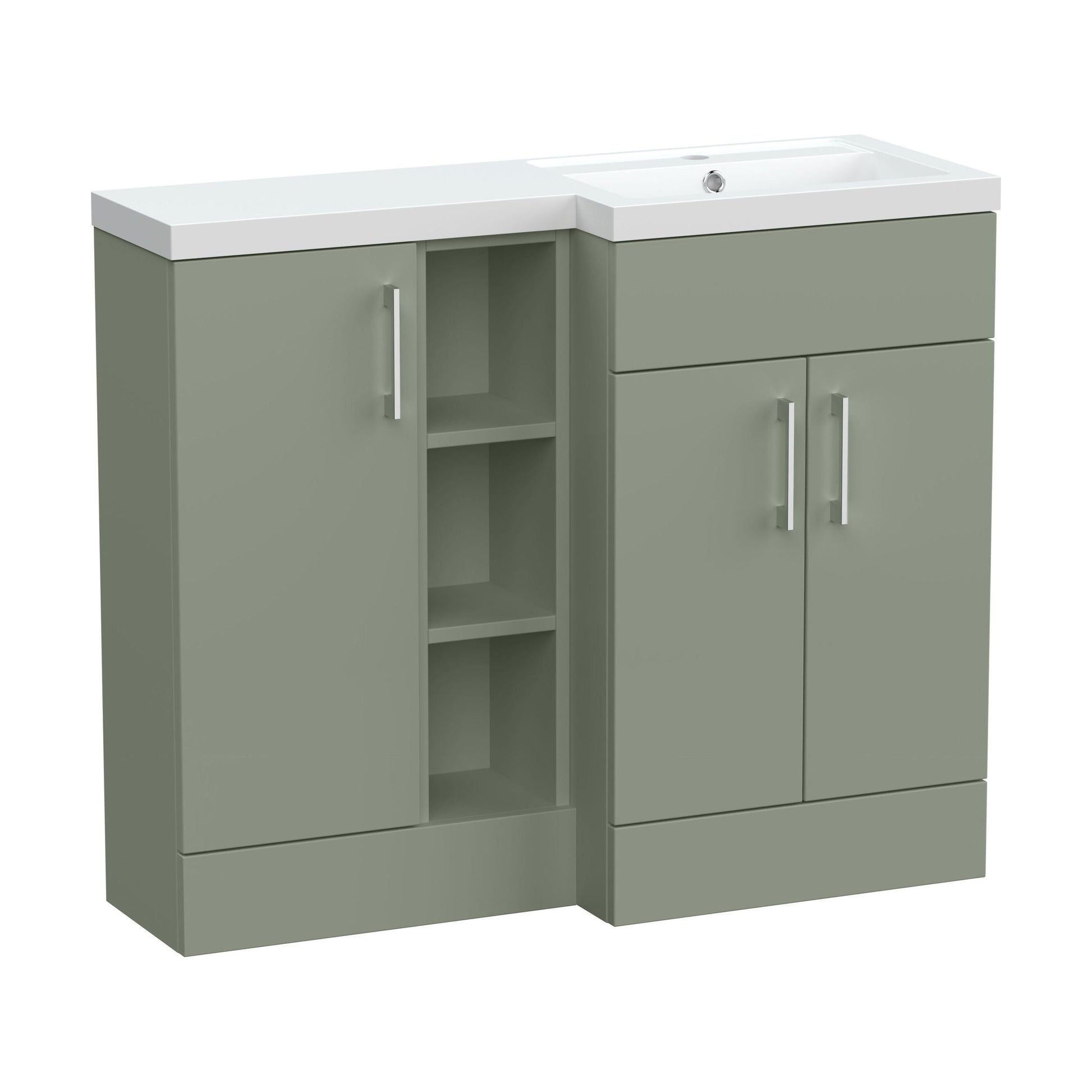 [BFFLR3108R] Wichnor Contemporary Floor Standing 3 Door Vanity Basin WC Unit with Polymarble Basin, 1000mm, Right Hand, Fern Green - Cutout