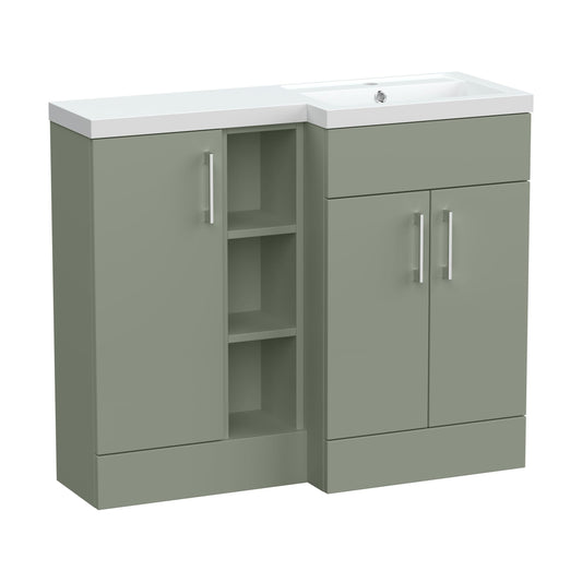 [BFFLR3108R] Wichnor Contemporary Floor Standing 3 Door Vanity Basin WC Unit with Polymarble Basin, 1000mm, Right Hand, Fern Green - Cutout