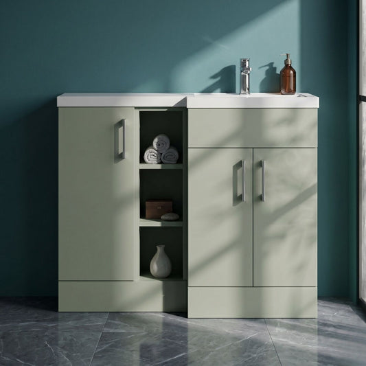 [BFFLR3108R] Wichnor Contemporary Floor Standing 3 Door Vanity Basin WC Unit with Polymarble Basin, 1000mm, Right Hand, Fern Green - Silo