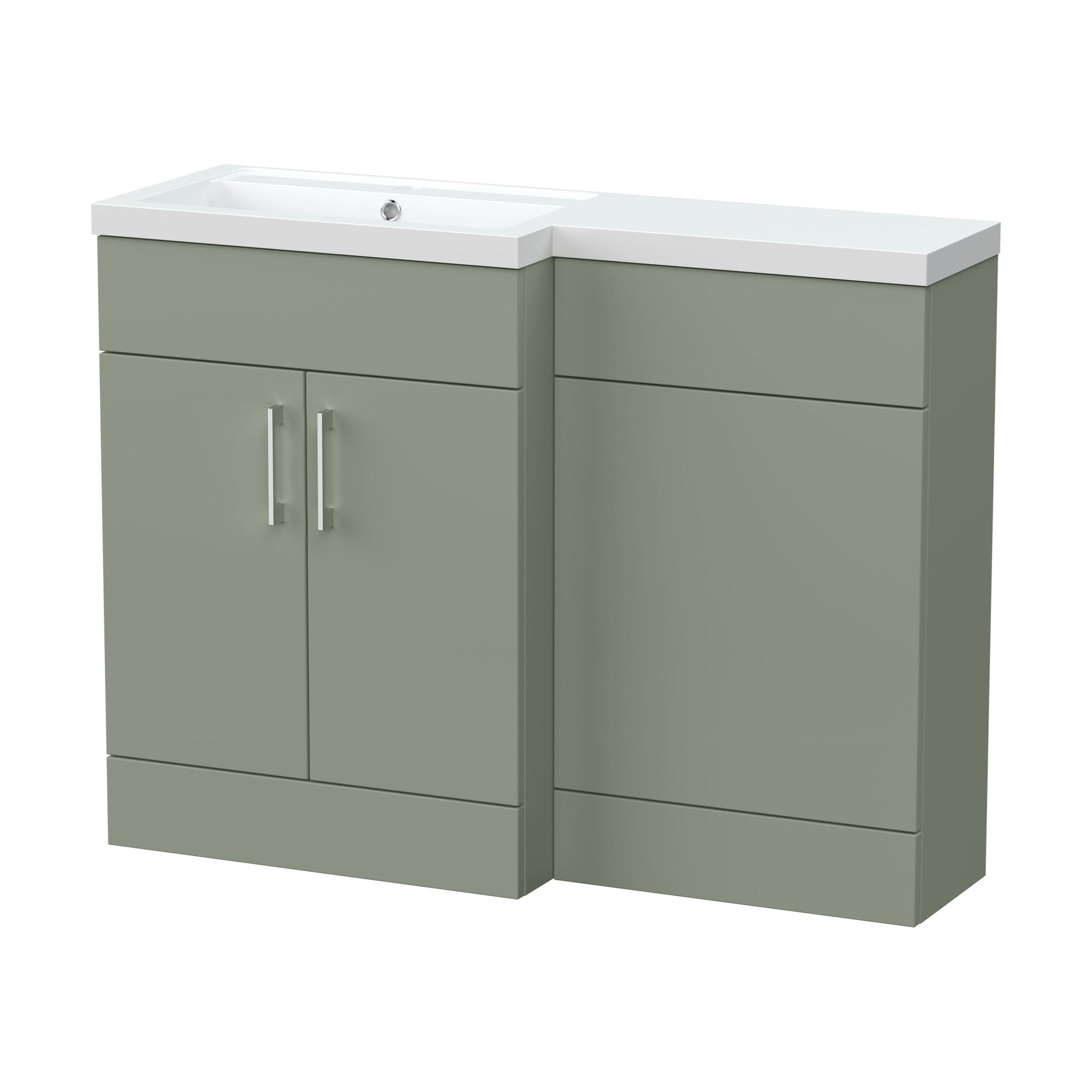 [BFFLR3109L] Wichnor Contemporary Floor Standing 2 Door Vanity Basin WC Unit with Polymarble Basin, 1100mm, Left Hand, Fern Green - Cutout