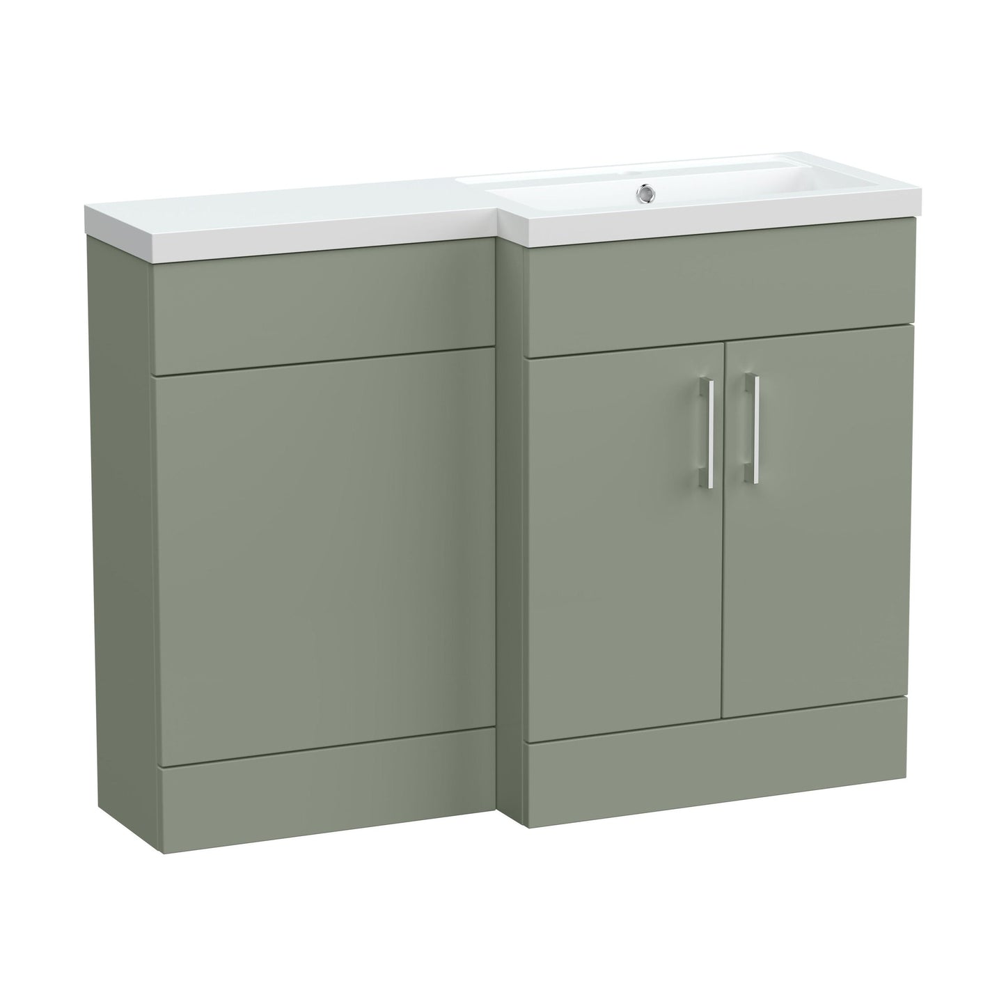[BFFLR3109R] Wichnor Contemporary Floor Standing 2 Door Vanity Basin WC Unit with Polymarble Basin, 1100mm, Right Hand, Fern Green - Cutout