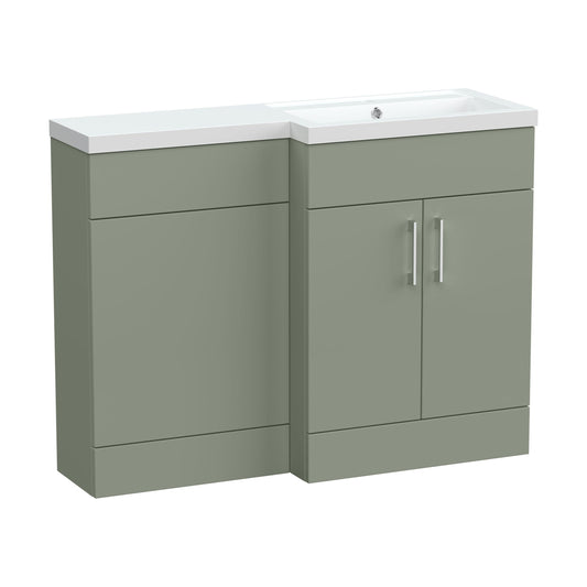 [BFFLR3109R] Wichnor Contemporary Floor Standing 2 Door Vanity Basin WC Unit with Polymarble Basin, 1100mm, Right Hand, Fern Green - Cutout