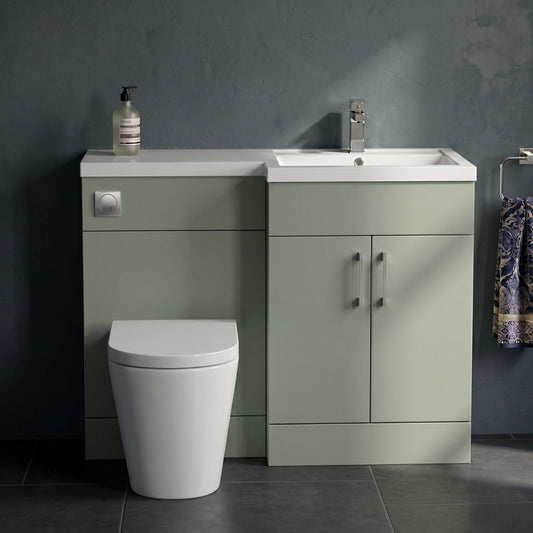 [BFFLR3109R] Wichnor Contemporary Floor Standing 2 Door Vanity Basin WC Unit with Polymarble Basin, 1100mm, Right Hand, Fern Green - Silo