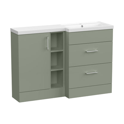 [BFFLR3110R] Wichnor Contemporary Floor Standing 1 Door, 2 Drawer Vanity Basin Unit with Open Shelf and Polymarble Basin, 1200mm, Right Hand, Fern Green - Cutout