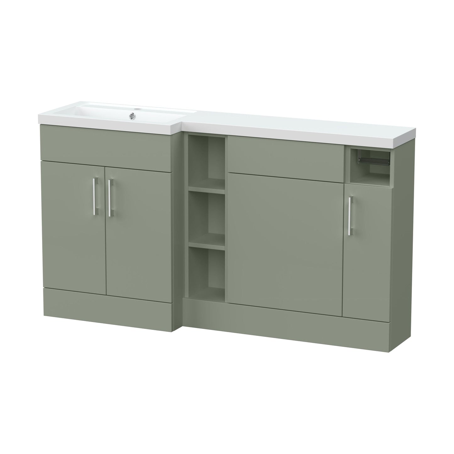 [BFFLR3111L] Wichnor Floor Standing 3 Door, Open Shelf Vanity Basin WC Unit with Toilet Roll Holder and Polymarble Basin, 1500mm, Left Hand, Fern Green - Cutout