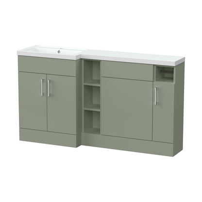 [BFFLR3111L] Wichnor Floor Standing 3 Door, Open Shelf Vanity Basin WC Unit with Toilet Roll Holder and Polymarble Basin, 1500mm, Left Hand, Fern Green - Cutout