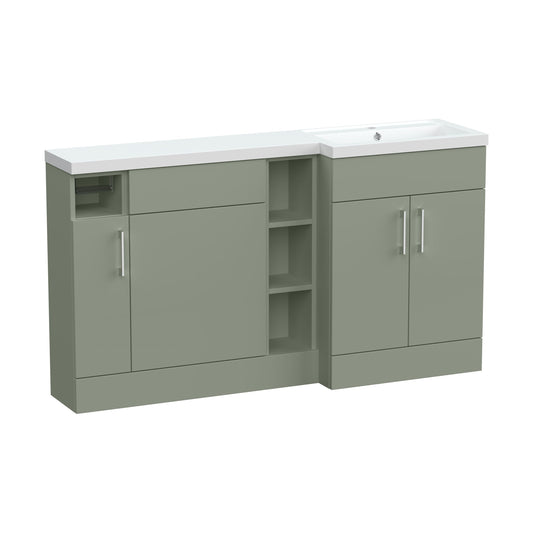 [BFFLR3111R] Wichnor Floor Standing 3 Door, Open Shelf Vanity Basin WC Unit with Toilet Roll Holder and Polymarble Basin, 1500mm, Right Hand, Fern Green - Cutout