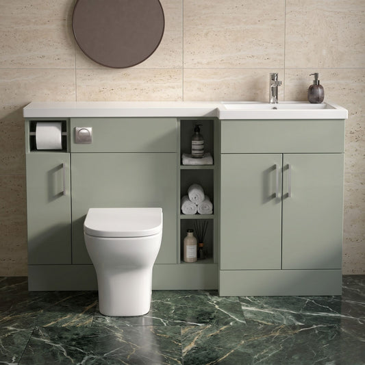 [BFFLR3111R] Wichnor Floor Standing 3 Door, Open Shelf Vanity Basin WC Unit with Toilet Roll Holder and Polymarble Basin, 1500mm, Right Hand, Fern Green - Silo