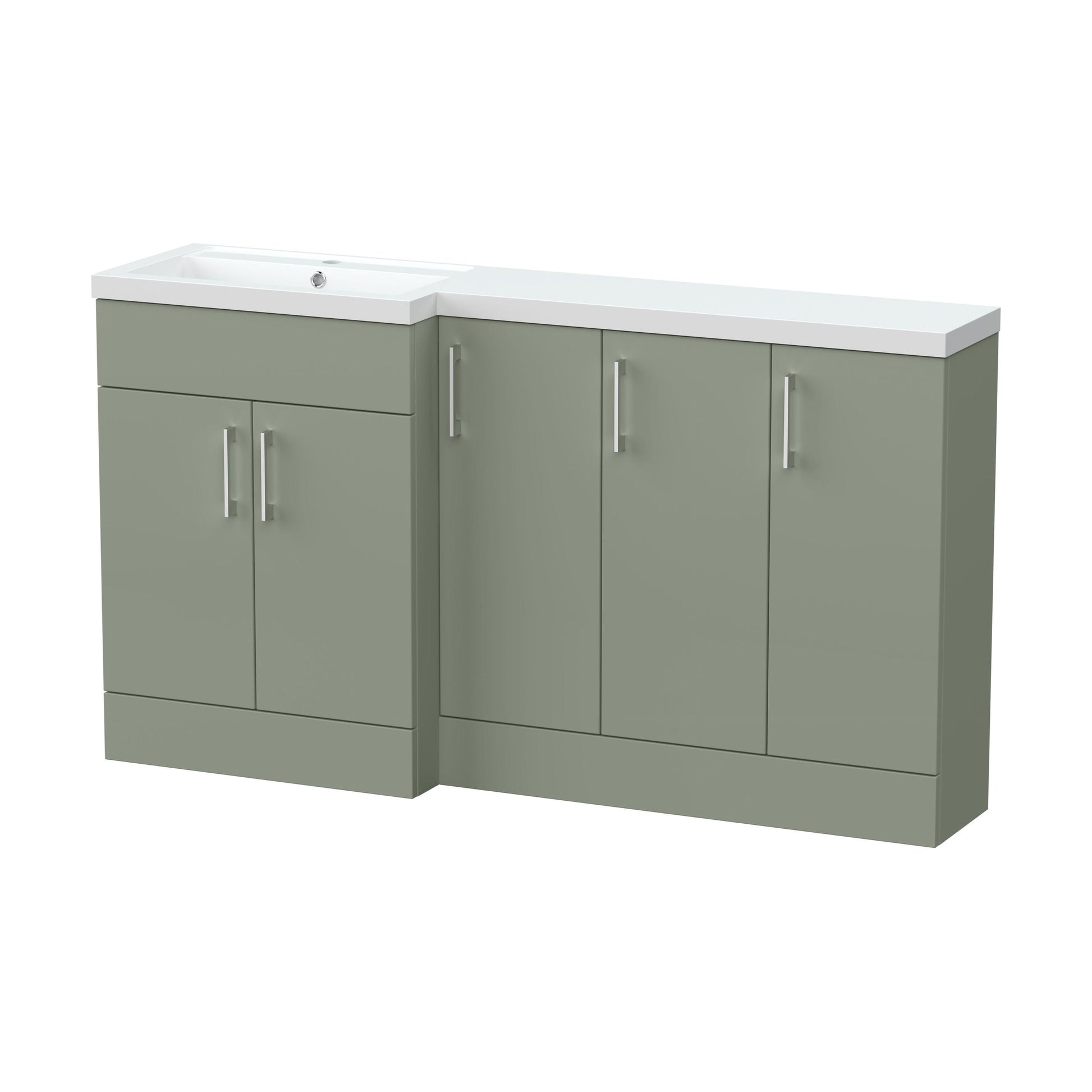 [BFFLR3112L] Wichnor Contemporary Floor Standing 5 Door Vanity Basin Combination Unit with Polymarble Basin, 1500mm, Left Hand, Fern Green - Cutout