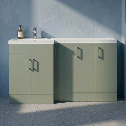 [BFFLR3112L] Wichnor Contemporary Floor Standing 5 Door Vanity Basin Combination Unit with Polymarble Basin, 1500mm, Left Hand, Fern Green - Silo