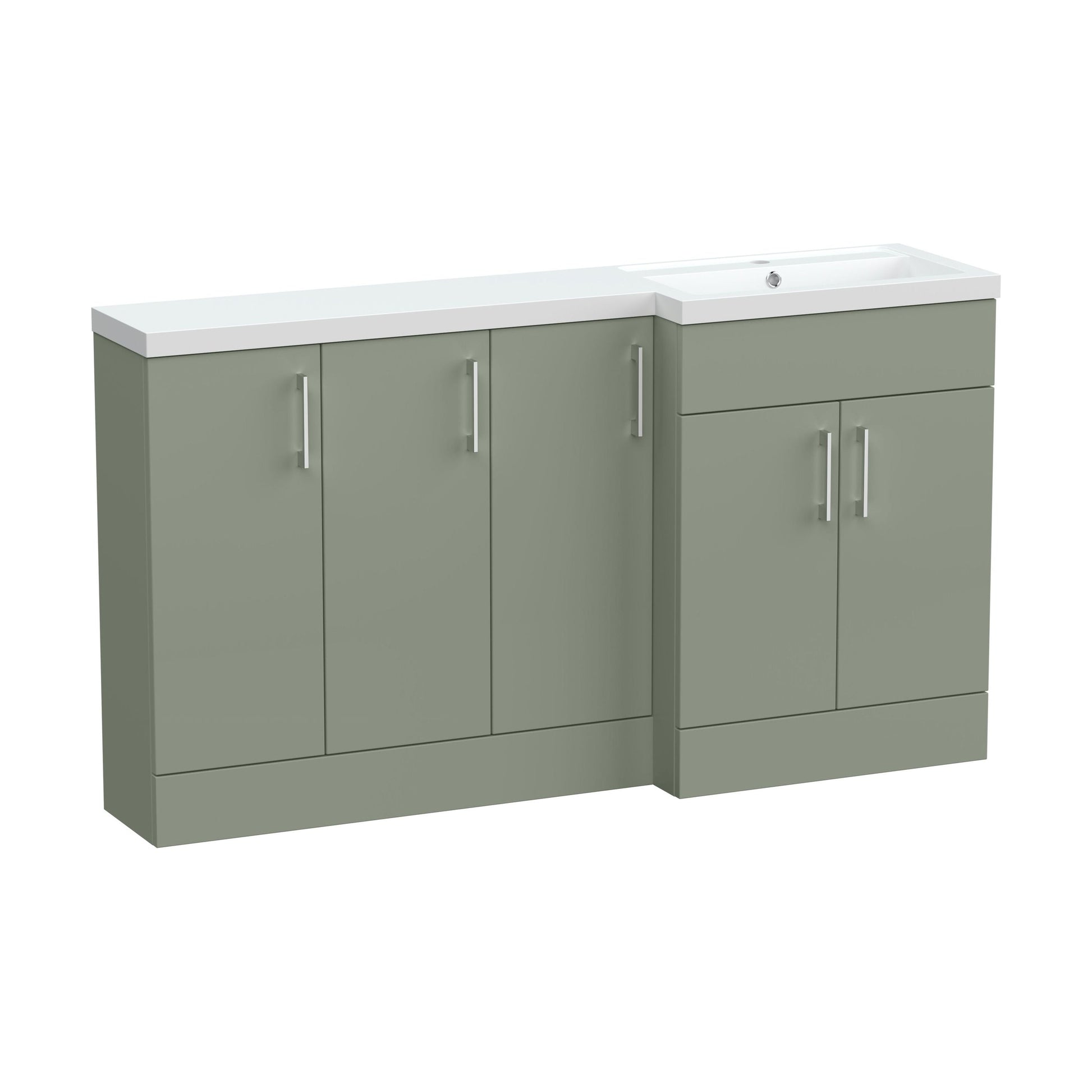 [BFFLR3112R] Wichnor Contemporary Floor Standing 5 Door Vanity Basin Combination Unit with Polymarble Basin, 1500mm, Right Hand, Fern Green - Cutout