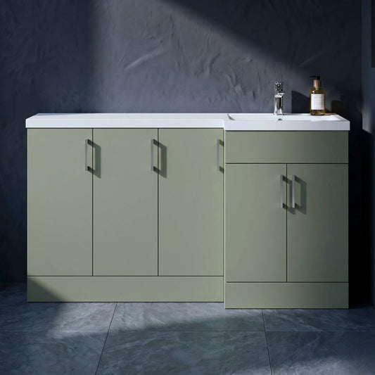 [BFFLR3112R] Wichnor Contemporary Floor Standing 5 Door Vanity Basin Combination Unit with Polymarble Basin, 1500mm, Right Hand, Fern Green - Silo