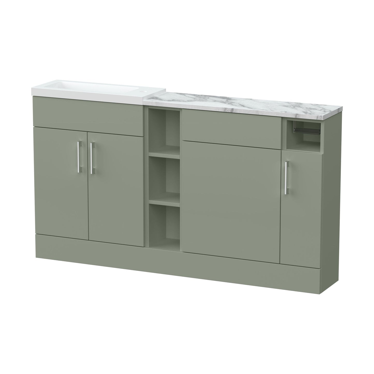 [BFFLR3113] Wichnor Contemporary Floor Standing Compact 3 Door Vanity Basin WC Combination Unit with Basin and Worktop, 1500mm, Fern Green - Cutout