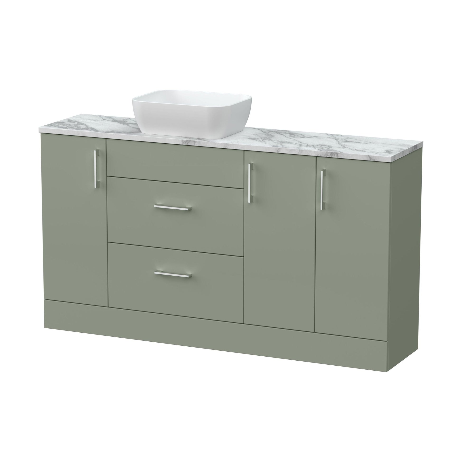 [BFFLR3114] Wichnor Contemporary Floor Standing 2 Drawer 3 Door Combination Vanity Basin Unit with Worktop and Countertop Vessel, 1500mm, Fern Green - Cutout