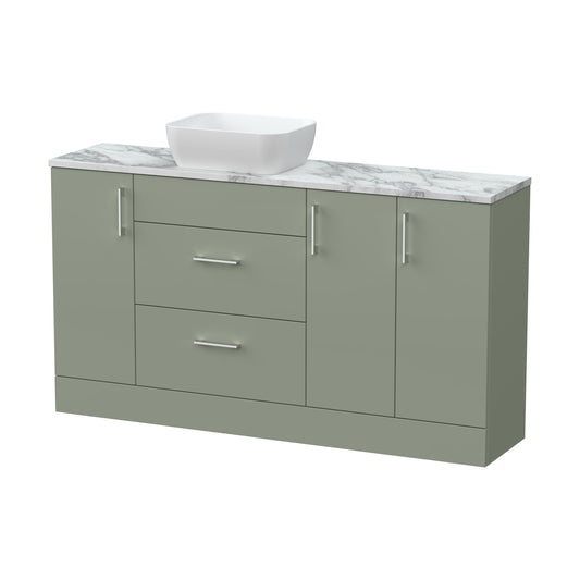 [BFFLR3114] Wichnor Contemporary Floor Standing 2 Drawer 3 Door Combination Vanity Basin Unit with Worktop and Countertop Vessel, 1500mm, Fern Green - Cutout