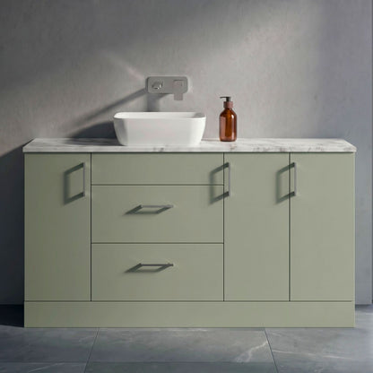 [BFFLR3114] Wichnor Contemporary Floor Standing 2 Drawer 3 Door Combination Vanity Basin Unit with Worktop and Countertop Vessel, 1500mm, Fern Green - Silo