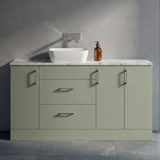 [BFFLR3114] Wichnor Contemporary Floor Standing 2 Drawer 3 Door Combination Vanity Basin Unit with Worktop and Countertop Vessel, 1500mm, Fern Green - Silo