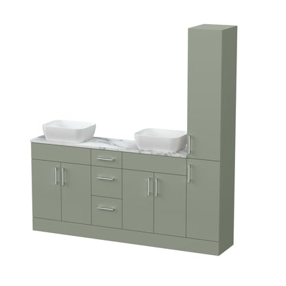 [BFFLR3116] Wichnor Floor Standing 4 Door 3 Drawer Vanity Combination Unit with Tall Unit, Laminate Worktop and Countertop Vessel, 1800mm, Fern Green - Cutout