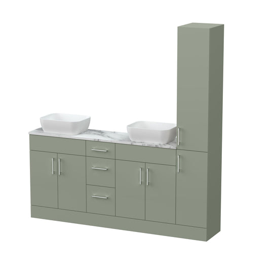 [BFFLR3116] Wichnor Floor Standing 4 Door 3 Drawer Vanity Combination Unit with Tall Unit, Laminate Worktop and Countertop Vessel, 1800mm, Fern Green - Cutout