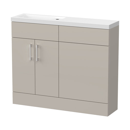 [BFFLR3201] Wichnor Contemporary Compact Floor Standing 2 Door Vanity Basin WC Unit with Polymarble Basin, 1000mm, Pebble Grey - Cutout