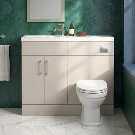 [BFFLR3201] Wichnor Contemporary Compact Floor Standing 2 Door Vanity Basin WC Unit with Polymarble Basin, 1000mm, Pebble Grey - Silo