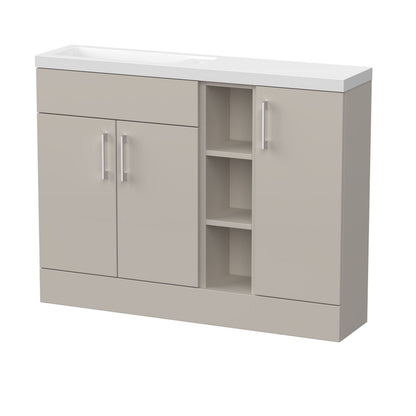 [BFFLR3202] Wichnor Contemporary Floor Standing Compact 3 Door Combination Vanity Basin Unit with Open Shelves and Polymarble Basin, 1100mm, Pebble Grey - Cutout