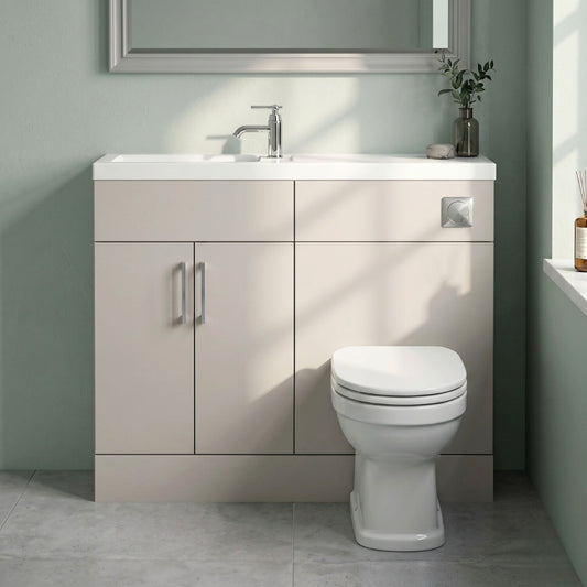 [BFFLR3203] Wichnor Contemporary Floor Standing Compact 2 Door Combination Vanity Basin WC Unit with Polymarble Basin, 1200mm, Pebble Grey - Silo