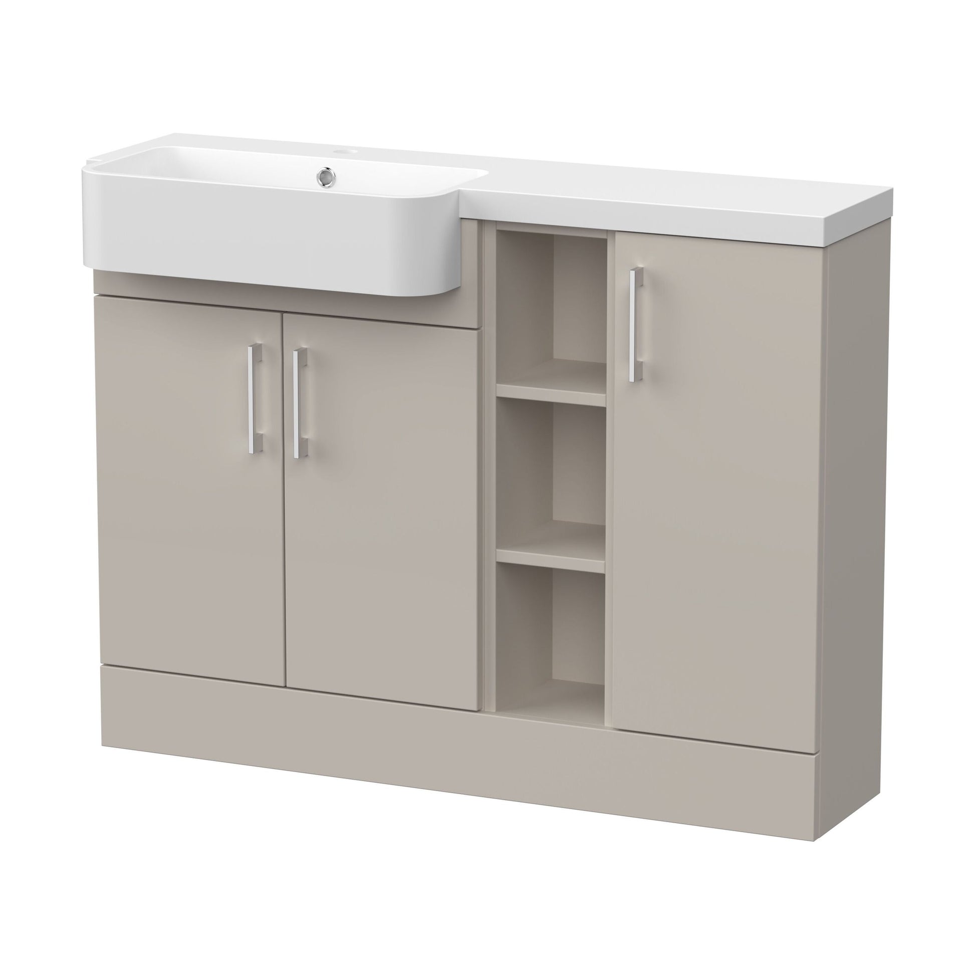 [BFFLR3205L] Wichnor Contemporary Floor Standing Compact 3 Door Combination Vanity Basin Unit with Open Shelves and Polymarble Basin, 1100mm, Left Hand, Pebble Grey - Cutout
