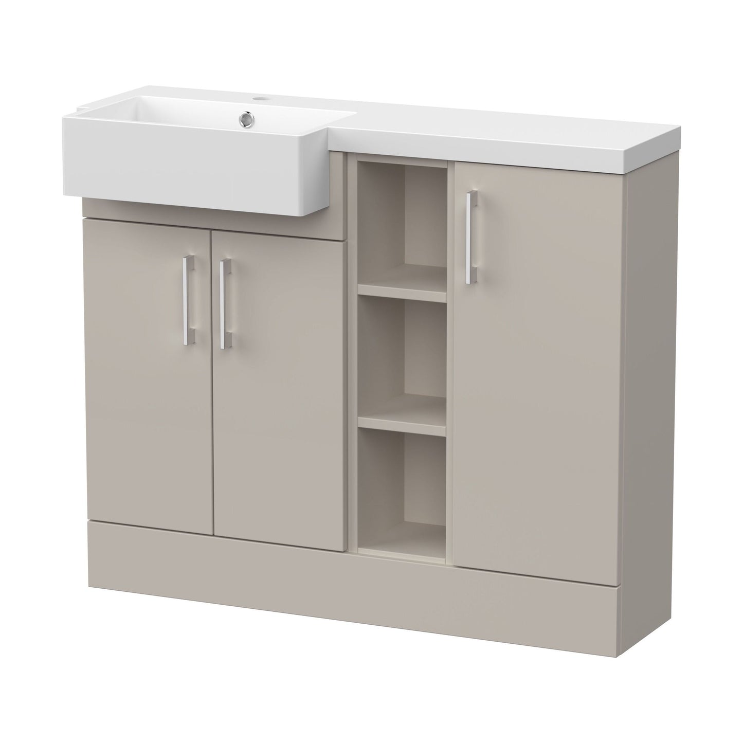 [BFFLR3206L] Wichnor Contemporary Floor Standing Compact 3 Door Combination Vanity Basin Unit with Open Shelves and Polymarble Basin, 1000mm, Left Hand, Pebble Grey - Cutout