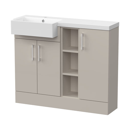 [BFFLR3206L] Wichnor Contemporary Floor Standing Compact 3 Door Combination Vanity Basin Unit with Open Shelves and Polymarble Basin, 1000mm, Left Hand, Pebble Grey - Cutout