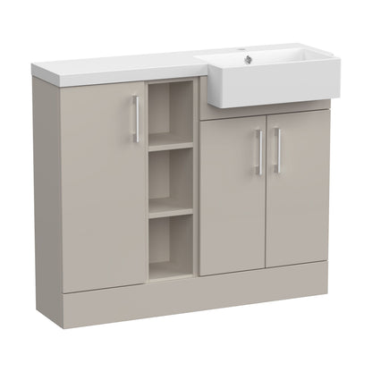 [BFFLR3206R] Wichnor Contemporary Floor Standing Compact 3 Door Combination Vanity Basin Unit with Open Shelves and Polymarble Basin, 1000mm, Right Hand, Pebble Grey - Cutout