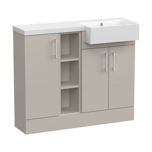 [BFFLR3206R] Wichnor Contemporary Floor Standing Compact 3 Door Combination Vanity Basin Unit with Open Shelves and Polymarble Basin, 1000mm, Right Hand, Pebble Grey - Cutout