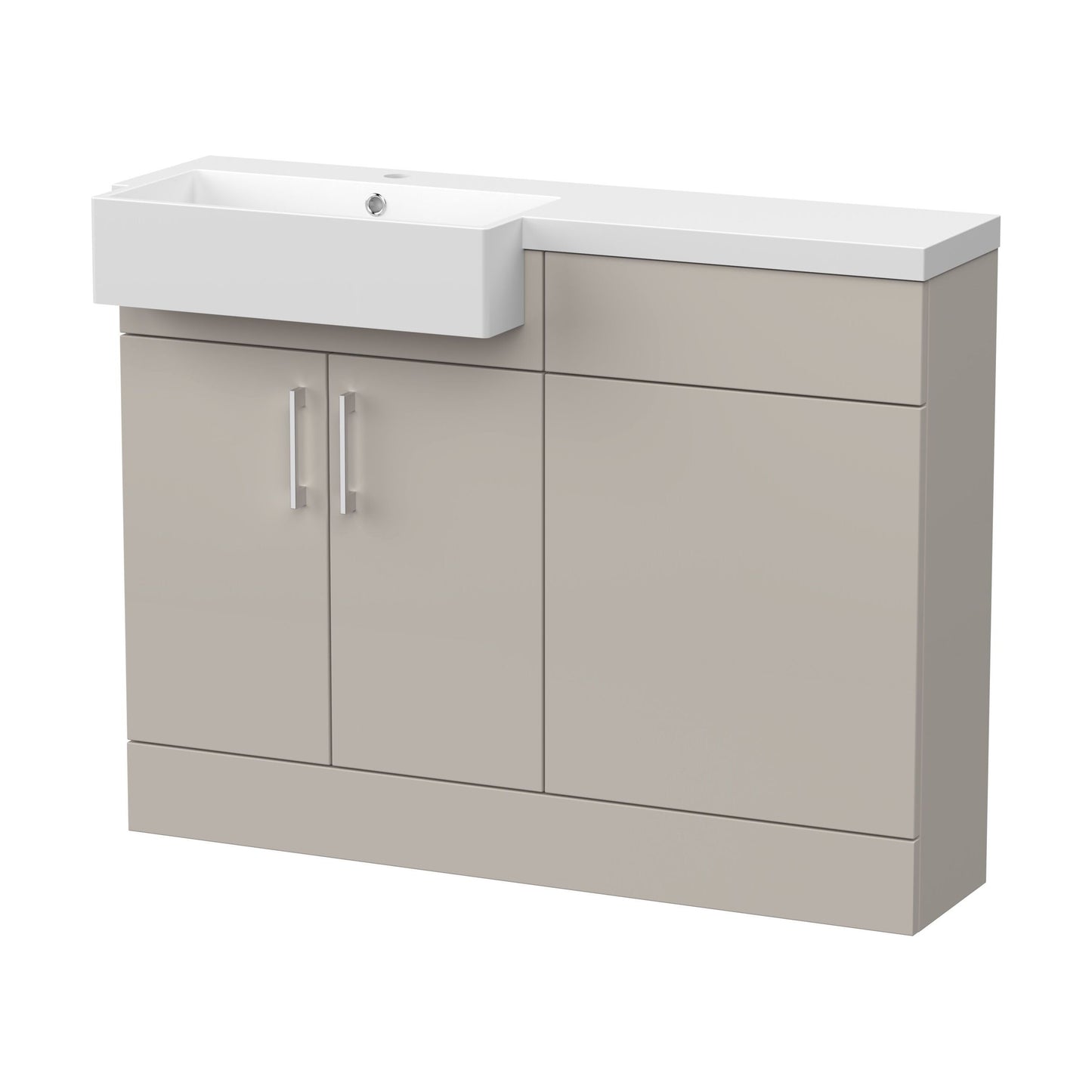 [BFFLR3207L] Wichnor Contemporary Floor Standing Compact 2 Door Vanity Basin WC Unit with Polymarble Basin, 1100mm, Left Hand, Pebble Grey - Cutout