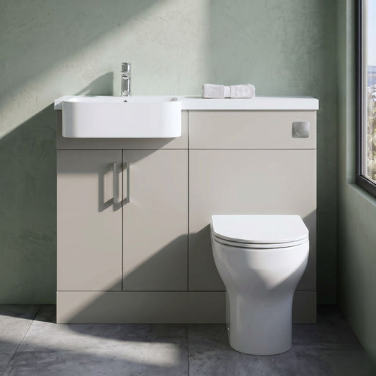 [BFFLR3207L] Wichnor Contemporary Floor Standing Compact 2 Door Vanity Basin WC Unit with Polymarble Basin, 1100mm, Left Hand, Pebble Grey - Silo