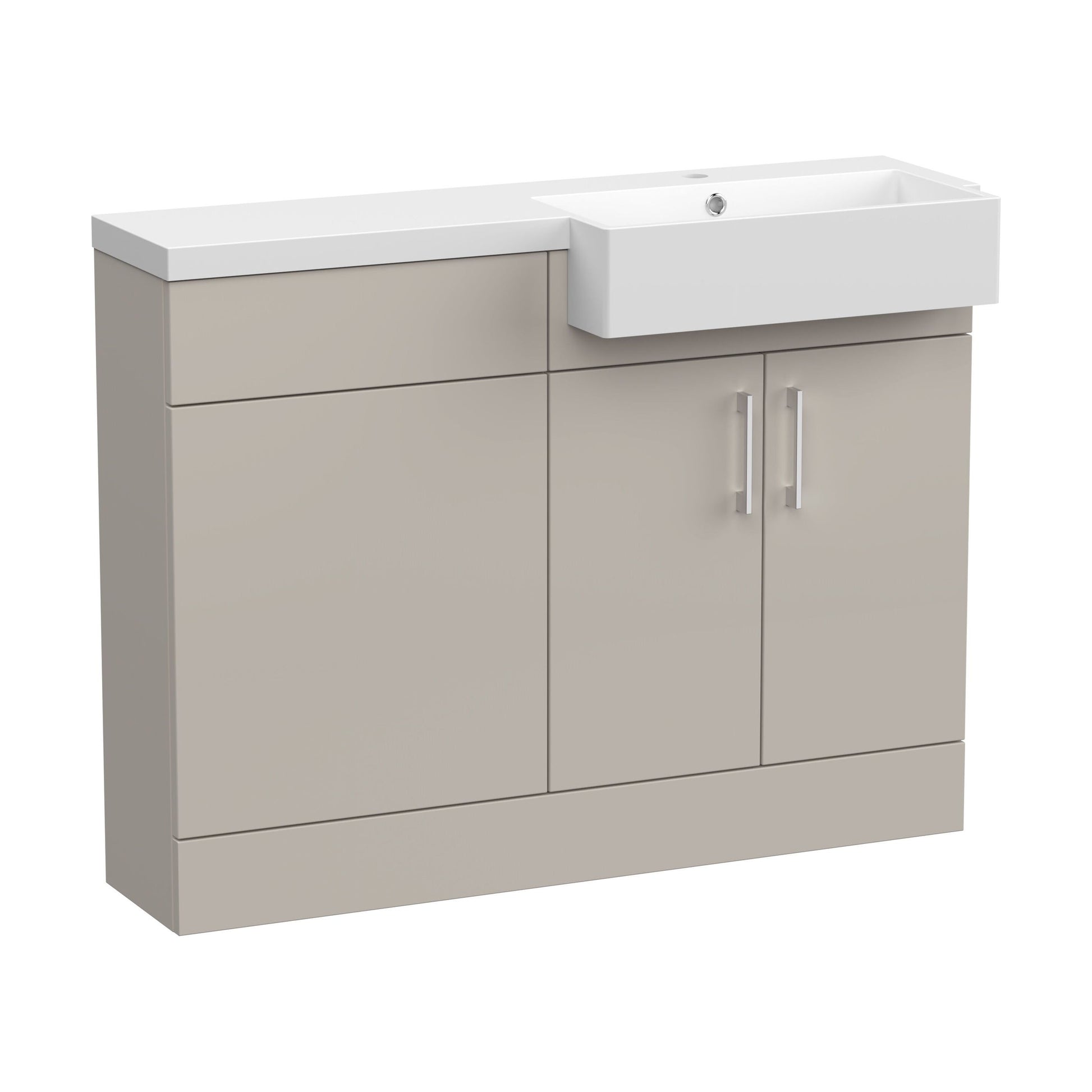 [BFFLR3207R] Wichnor Contemporary Floor Standing Compact 2 Door Vanity Basin WC Unit with Polymarble Basin, 1100mm, Right Hand, Pebble Grey - Cutout