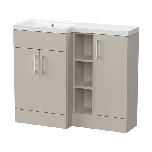 [BFFLR3208L] Wichnor Contemporary Floor Standing 3 Door Vanity Basin WC Unit with Polymarble Basin, 1000mm, Left Hand, Pebble Grey - Cutout