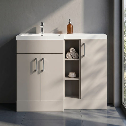 [BFFLR3208L] Wichnor Contemporary Floor Standing 3 Door Vanity Basin WC Unit with Polymarble Basin, 1000mm, Left Hand, Pebble Grey - Silo