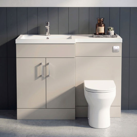 [BFFLR3209L] Wichnor Contemporary Floor Standing 2 Door Vanity Basin WC Unit with Polymarble Basin, 1100mm, Left Hand, Pebble Grey - Silo