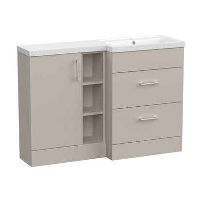 [BFFLR3210R] Wichnor Contemporary Floor Standing 1 Door, 2 Drawer Vanity Basin Unit with Open Shelf and Polymarble Basin, 1200mm, Right Hand, Pebble Grey - Cutout