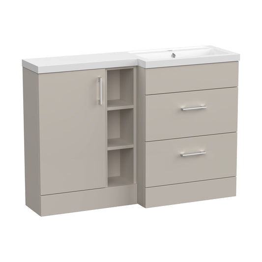 [BFFLR3210R] Wichnor Contemporary Floor Standing 1 Door, 2 Drawer Vanity Basin Unit with Open Shelf and Polymarble Basin, 1200mm, Right Hand, Pebble Grey - Cutout