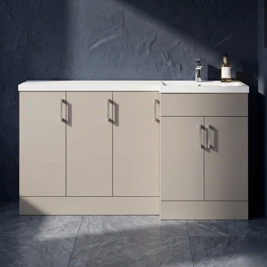 [BFFLR3212R] Wichnor Contemporary Floor Standing 5 Door Vanity Basin Combination Unit with Polymarble Basin, 1500mm, Right Hand, Pebble Grey - Silo
